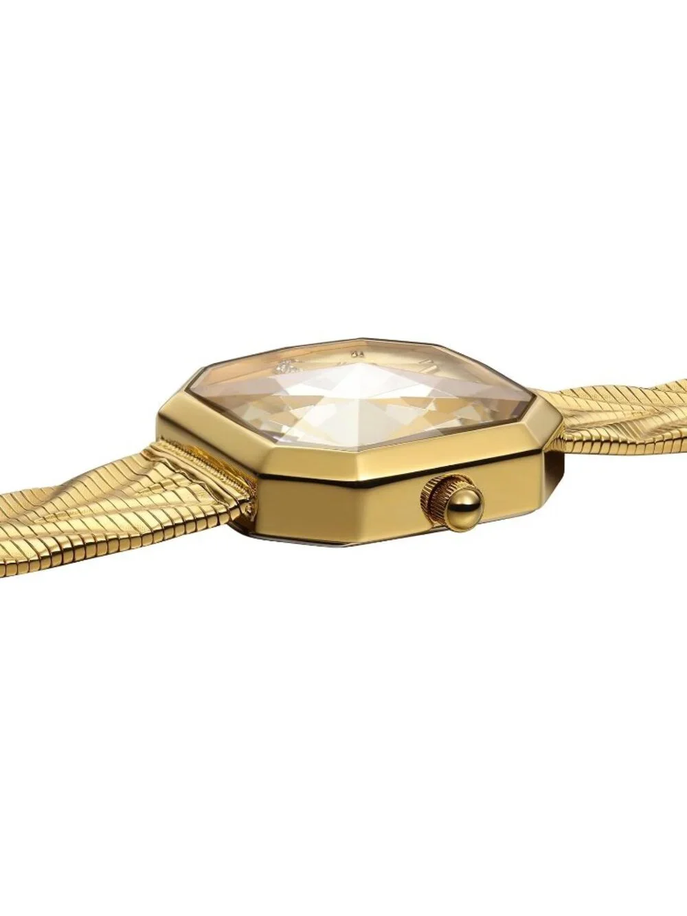 Women's Gold-Red Octagonal Case Waterproof Stainless Steel Luxury Wrist Watch